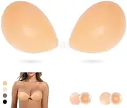 [PHODIL] Sticky Strapless Bra, Invisible Push Up Adhesive Bra,Backless Silicone Bras Washable for Women with Nipple Covers