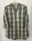 Carhartt Woman's 3/4 Sleeve Mandarin Collar Gray Plaid Shirt L (12-14) NWT AD4-8