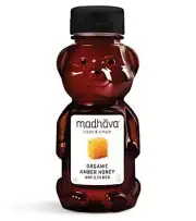 MADHAVA Organic Amber Honey, Unfiltered, Honey Bear (Pack of 6) Natural Sweetene