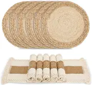 Handmade Boho Placemats Set of 6 - Natural Cotton and Burlap Table Mats