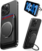 DUEDUE for Magnetic Card Wallet Compatible with MagSafe iPhone Wallet with Adjustable Ring Stand, Magnetic 3-Cards Holder for iPhone 16/15/14/13/12 Series, Not for iPhone Mini, Black