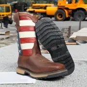 Men's Genuine Leather USA Cowboy Work Boots Double Density Sole Square Toe Boots