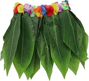 [WRITWAA] Tropical Grass Skirt Hawaii Party Skirt Adults Style Elastic Waistband Dark Color