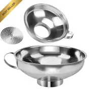 3-Pack Stainless Steel Canning Funnel Set with Strainer & Handle for Kitchen Use