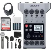 PodTrak P4 Portable Multitrack Podcast Recorder + Q2U Dynamic Mic Recording &...