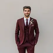 Men's Wedding Suits Black Burgundy Summer Solid Colored Standard Fit 3 Piece Single Breasted Two-buttons