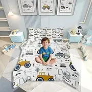 Erosebridal Cartoon Car Queen Comforter Set Excavator Tractor Bedding Set for Boys Cartoon Car Equipment Down Comforter Excavator Machinery Duvet Set for Bedroom Deor,Reversible 3Pcs All Season