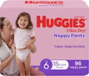 Huggies Ultra Dry Nappy Pants Girls Size 6 (15Kg+) 96 Count (2 X 48 Pack) - Pack