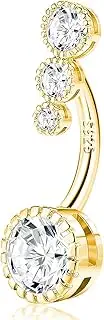 [FLOGWE] 14G 925 Sterling Silver Belly Button Rings For Women 12mm Bar Navel Ring Belly Rings Clear CZ Belly Button Piercing