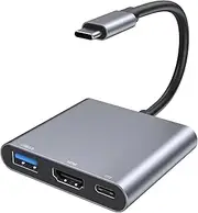 USB C to HDMI Adapter, 3 in 1 HDMI to USB C with 4K HDMI, 100W PD Fast Charge & USB 3.0 Port, Type C to HDMI Adapter Compatible with iPhone 15/16 Series, iPad Pro, MacBook Pro/Air, Dell, HP etc
