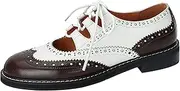 [U-lite] Women's Lace-up Wingtip Perforated Leather Oxfords Vintage Closed Toe Brogue Shoes