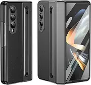Compatible with Samsung Galaxy Z Fold 3 Case Built-in Writing Slim Pen & S Pen Holder Slim Stylus [Screen Protector] Full-Body Protective Cover Hard Shockproof Phone Cover for Fold 6(Black)