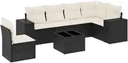 vidaXL 7 Piece Black Poly Rattan Garden Sofa Set with Cushions - Modular Lounge Furniture for Patio/Backyard