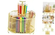 Mesh Desk Organizer, 360-Degree Rotating Multi-Functional Pen Holder, 4 Gold