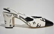 Chanel 23P Mademoisele Coco Sling White Black CC Logo Slingback Sandal Heel 40.5