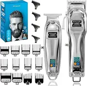 Full Metal Cordless Hair Clippers and Trimmer professional set for Men - Rechargeable Clippers for Hair Cutting, Beard T-Blade Trimmer for men, haircut machine for Self Cutting & Grooming Kit