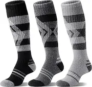 [Welwoos] Merino Wool Ski Socks for Womens Mens 3 Pairs Winter Warm Knee High Weather Socks for Skiing Outdoor Sports Snowboarding