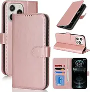 Cavor for iPhone 12 Pro Max/iPhone 13 Pro Max Case Leather Wallet Folio Flip Cover with Kickstand and Photo Holder Card Slots Protective Shockproof Phone Cases-Rose Gold