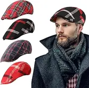 [JaGely] 4 Pcs Christmas Newsboy Hats for Men Flat Caps Hats for Men Cotton Tartan Check Golf Gatsby Hats Multicolor Plaid Beret Hats for Men, Multicolor Plaid, One Size