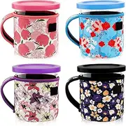 4 Pack Reusable Ice Cream Neoprene Sleeves with Handle,Neoprene Insulated Sleeves for Ninja Creami Pints,16oz 24oz Insulated Sleeves for NC301 NC300 NC299AMZ Series. (24oz，cute flower)