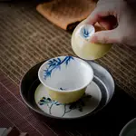 緗黃竹隱陶瓷蓋碗【化雲】茶杯單個家用泡茶器不燙手功夫茶碗帶蓋子