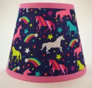 Pink Unicorns Unicorn Rainbows Stars on Navy Novelty Fabric Lampshade Lamp Shade