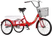 DEFGHIJ Adult Folding Tricycles 1 Speed Adult Trikes 16/20 Inch 3 Wheel Bikes with Low Step Through Foldable Tricycle with Basket Family Manpower Trike