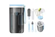 Travel Bottle Brush Set with Nipple Cleaner Brush Soap Dispenser and Bottle Drying Rack-Blue