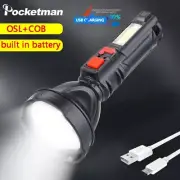 50000LM LED Flashlight USB Charging Torch COB Work Light with Built-in Battery
