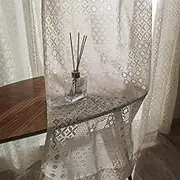 [KAIRAY] Lace Curtains, Set of 2, [Made in Japan 144 Size] Patchwork Pattern, Natural Style, Country Style, Moderate Transparency, Airy Atmosphere, Natural-Style [Width 39.4 x Length 30.7 inches (100
