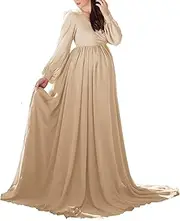 [Dedysler] Maternity Gown Dress for Photoshoot Long V Neck Photography with Split Patchwork Baby Shower Pregnancy 2024