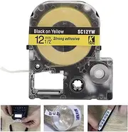 12mm Label Machine Ribbon for King Jim & Epson LW Series, High-Quality Waterproof Ribbon Printing Machine with 8M/ 26.2ft Yellow Bottom Black Letter Tape, for SR230CH, SR530C, SR550C, SR3900C