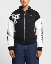 [LOITER] Loiter Cyber Varsity Jacket Black/white - Size 2XL 2XL Black/White