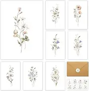 Blank Cards, 32 Pack Blank Greet Cards, Beautiful Blank Note Card, Perfect Stationary Set For All Occasions, 8 Assorted Floral Designs, 4" x 6"