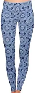 [Generic] Geometric Mandala Print Yoga Leggings, High Waist, Navy Blue and White