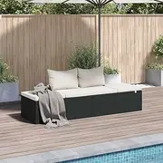 Garden Bed Black 195x60 cm Poly Rattan Outdoor Patio Furniture, Daybed Sectional Couch Sofa with Removable Cushions, Wicker Lounge Lounger with Adjustable Backrest, Easy Assemble, Weather-Resistant