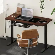 Oikiture 150cm Electric Standing Desk with Drawer Height Adjustable Black&Walnut