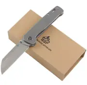 QSP Penguin Silver Titanium Linerlock Folding Knife with Pocket Clip QS130P