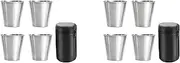 Binxind Stainless Steel Shot Cups, Set of 8 Cups, Metal Shot Glasses, Stackable, Hip Flask Small with Leather Bag for Outdoor
