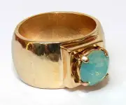 Designer Yellow Gold 24K Plated Hammered Ring & Swarovski Crystal Stone Sz 6.5