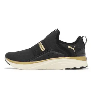 【PUMA】PUMA SOFTRIDE SOPHIA SLIPON 黑金LOGO 運動鞋 避震 戶外 繃帶襪套 女慢跑鞋 KAORACER 19516114