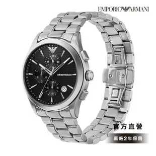 【EMPORIO ARMANI 官方直營】Paolo 經典義式三眼手錶 銀色不鏽鋼錶帶 42MM AR11602