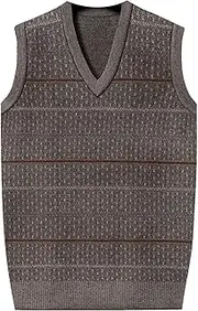 [Generic] Men's Striped Print Pullover Sweater Vest Jersey Knit Pullover Sweaters Ribbing Edge Sweater Vest