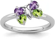 [Stackable Expressions] 925 Sterling Silver Polished Prong set Stackable AM and PE Butterfly Angel Wings Ring Size 5-Stackable-Ring for Women