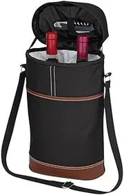 [TOMVAES] 2 Bottle Wine Carrier Tote,Drum Insulation Bag,Portable Bottle Carrying Case, Adjustable Shoulder Strap,Leakproof Insulated Contianer,for Wine Tasting, Party, Picnic
