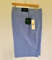 Men's Jack Nicklaus Shorts Golf Blue Stripe Seersucker 40 W Flat Front