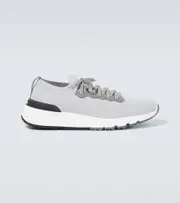 [Brunello Cucinelli] Brunello Cucinelli Leather-trimmed knitted slip-on sneakers AU 12 grey