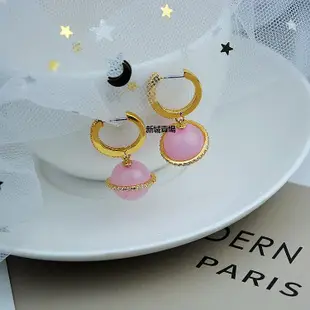 【現貨精選】Kate Spade 鋯石鑲嵌粉色石頭星球時尚開口手鐲耳環