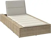 vidaXL Beige Poly Rattan Sun Lounger - Adjustable Outdoor Relaxation Daybed with Cushion for Garden/Patio/Balcony