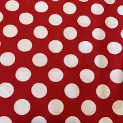 Red White Dots Table Runner, Dresser Scarf, 42”L X 14”W Unlined, Hemmed Edges